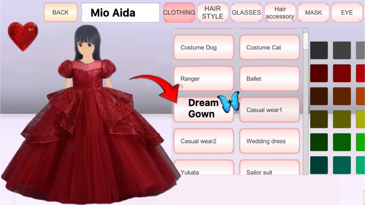 ✨Mio Aida Red Princess Gown ❤️| Dream gown | Sakura School Simulator | Tutorial video | Party Dress 