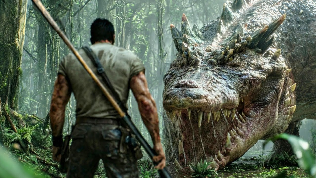An Explorer Discovers a Primitive Creature Half Crocodile, Half Dragon