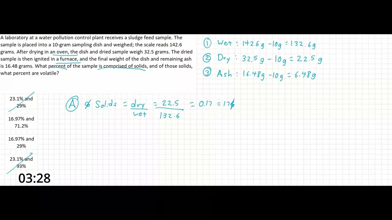 PE Exam Practice Problem #88: Environmental | Sludge Sample - Percent Solids and Volatile Solids