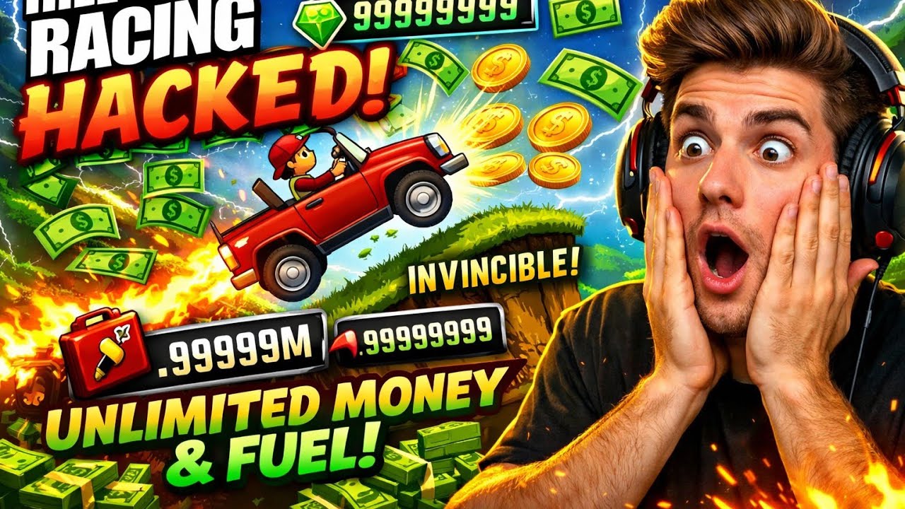 Hill climb racing game hacked! 🎮 unlimited money 💰 🤑 and fuel ⛽️