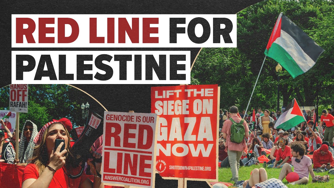 100,000 form people&rsquo;s red line around White House for Palestine