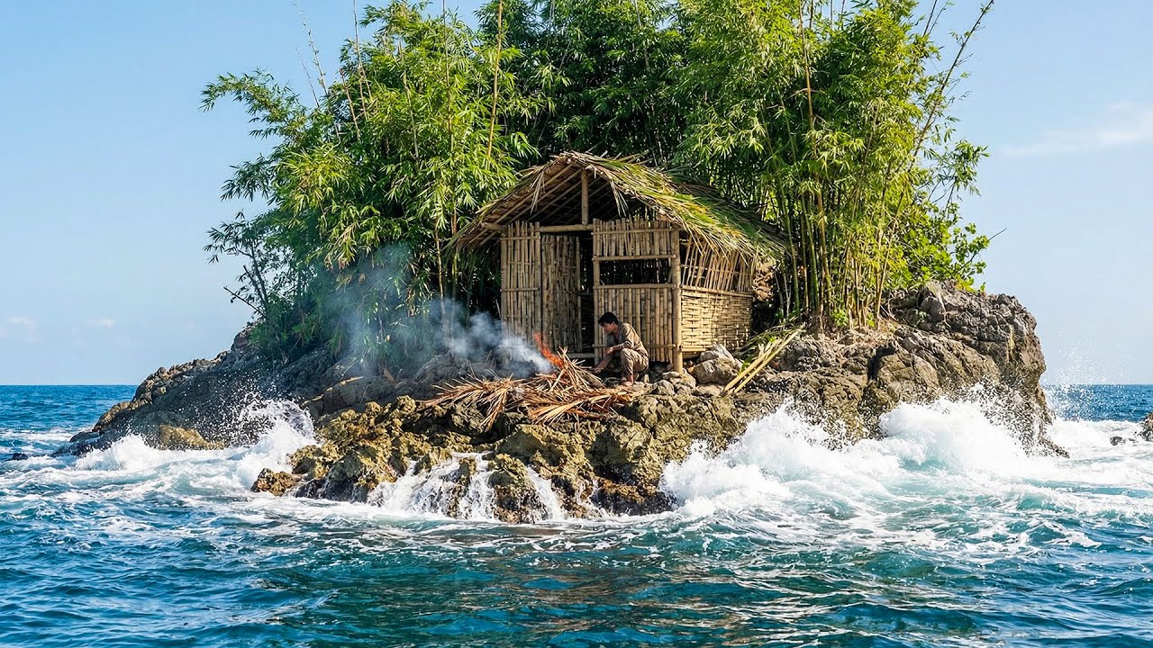 120 Days Solo Island Survival : Built a Bamboo Shelter Only Using Primitive Tools