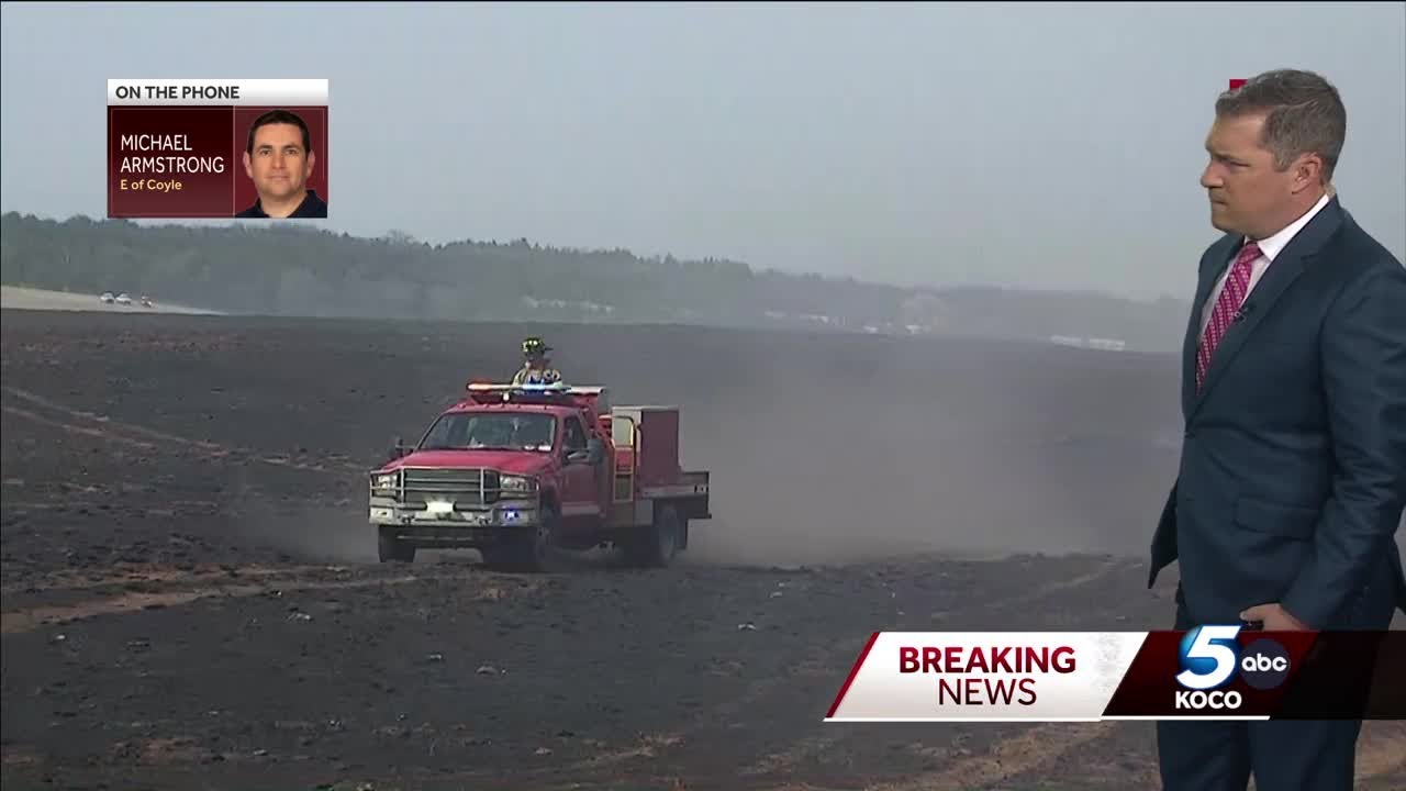 Tracking wildfire near Harrah and Cooksey roads