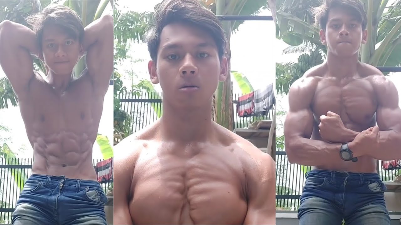 muscular teen showing off his muscles