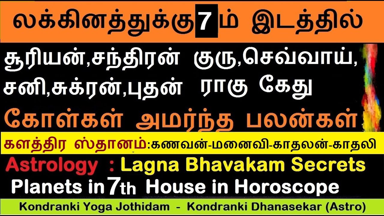 லக்கினத்துக்கு 7ம் இடத்தில் கோள்கள் அமர்ந்த பலன்கள் | Planets in 7th house Effects| Kalathra Sthanam