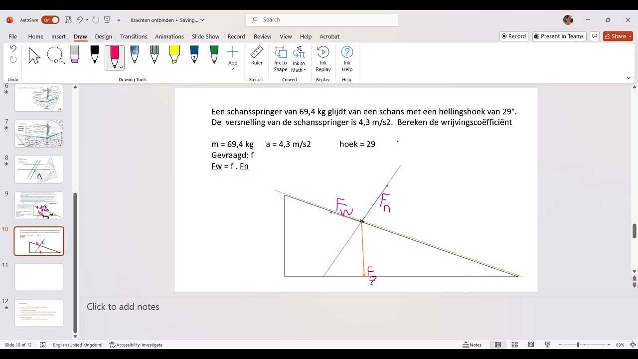Krachten op een helling, versnelling