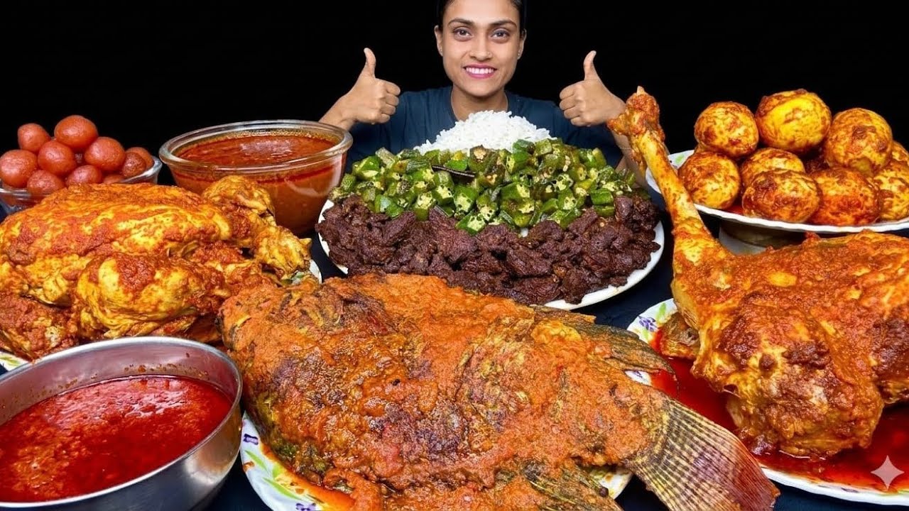 Spicy Mutton Tangri Curry Whole Fish Curry Whole Chicken Curry Egg Masala Bhindi Fry Rice GulabJamun