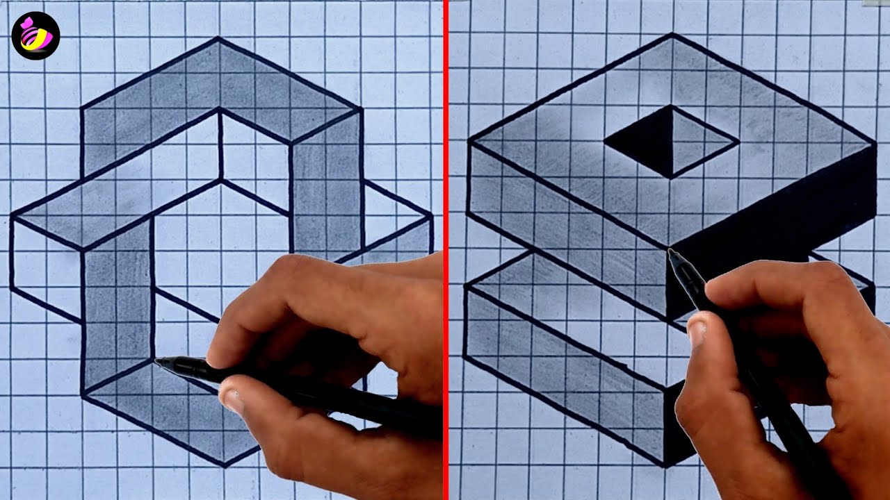 Graph Paper 3D Drawing - How to draw Graph Paper 3D Art