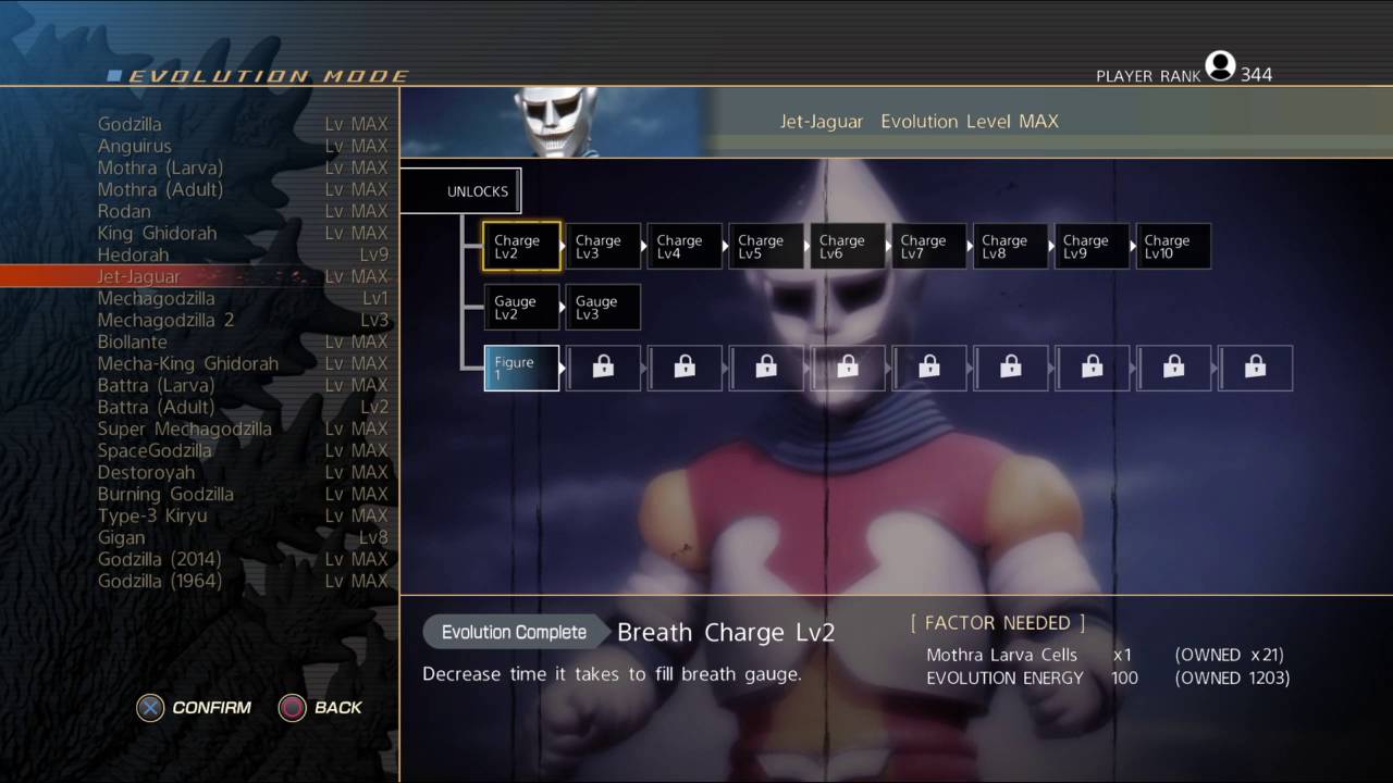 GODZILLA :  Almost fully complete Evolution mode!