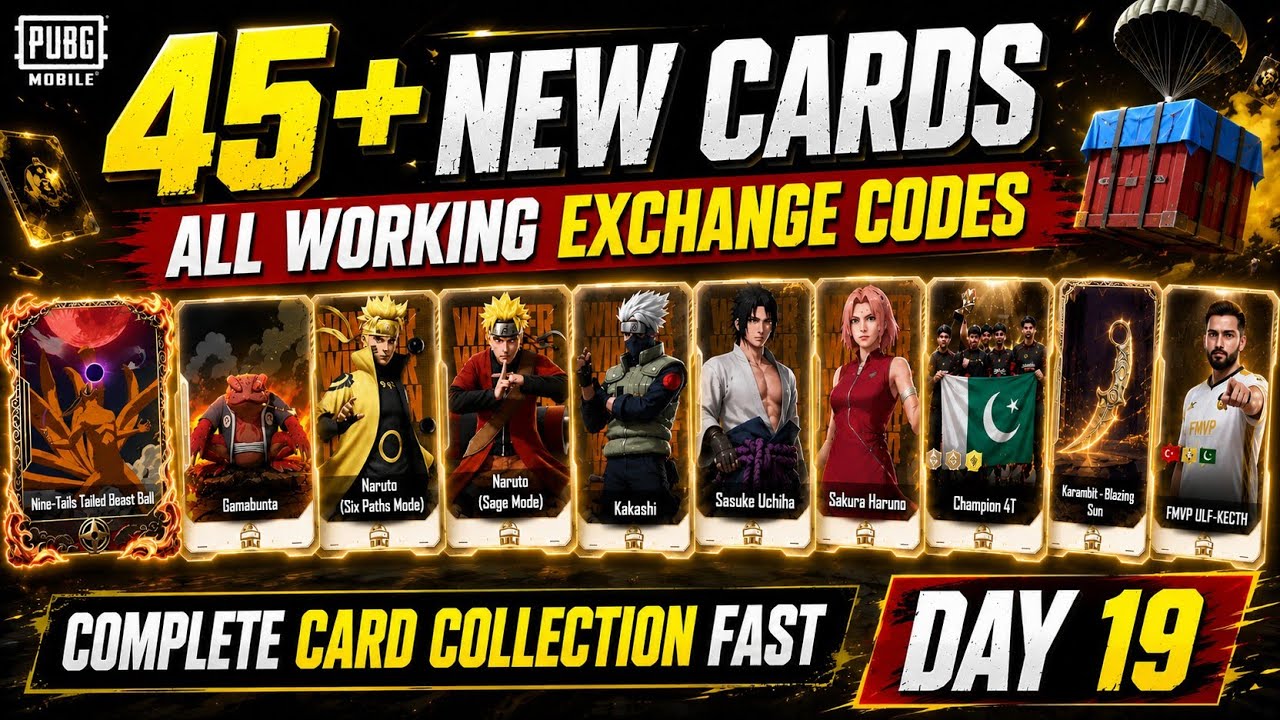 45+ NEW Cards Exchange Codes 🔥 PUBG Mobile 4.5 | ALL Working Gold & Rare Cards | DAY 19