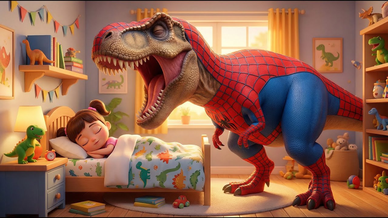 A Dinosaurs' Dream : Can Spider-Dino Protect the Sleeping Girl? 🛏️ | Funny Baby Dino Cartoon