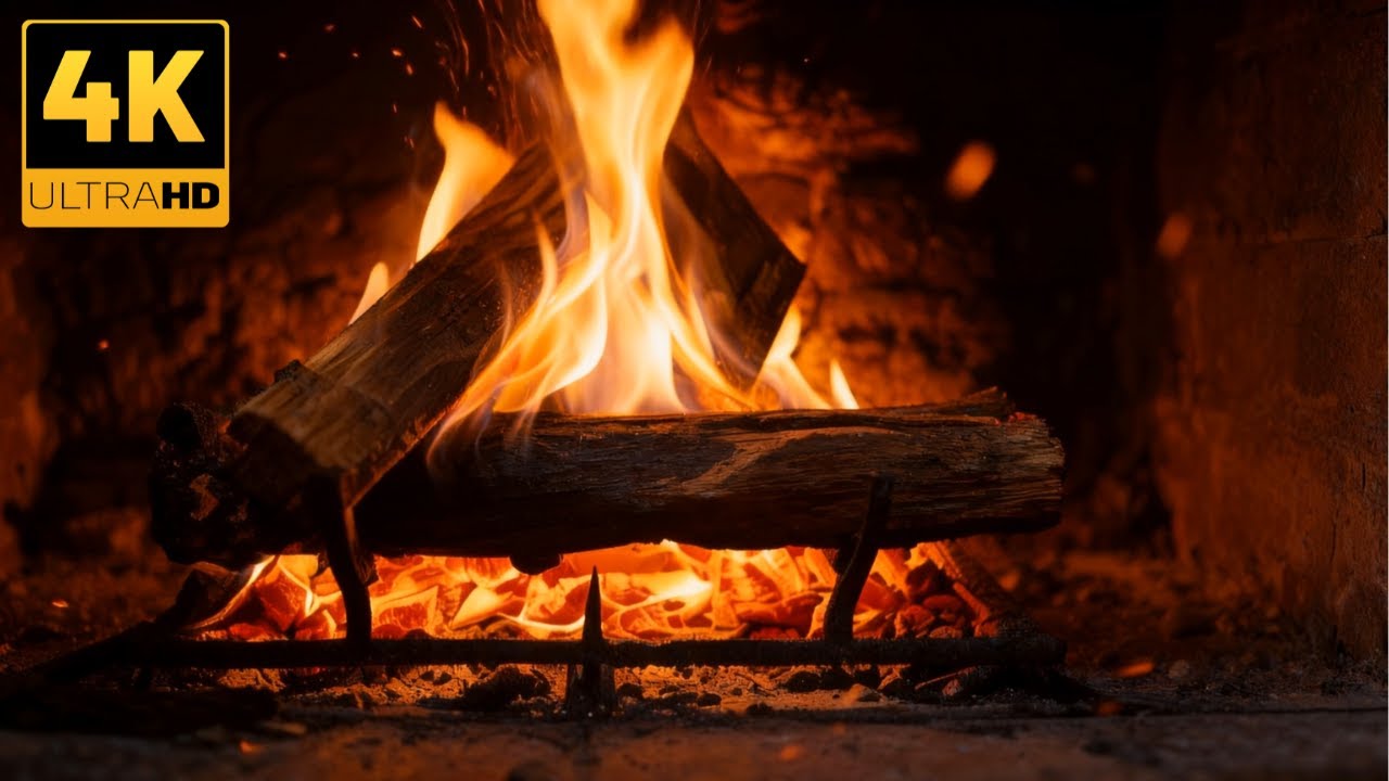 Crackling Fireplace Cozy Winter Ambience for Sleep, Relaxation & Study (4K) - 2 hours - (No Ads)