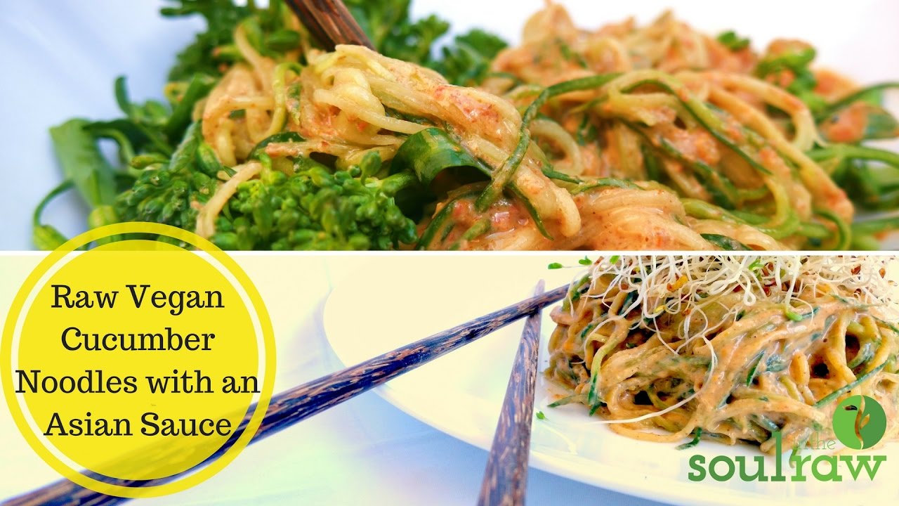 Raw Vegan Cucumber Noodles with an Asian Sauce: Oil Free Recipe