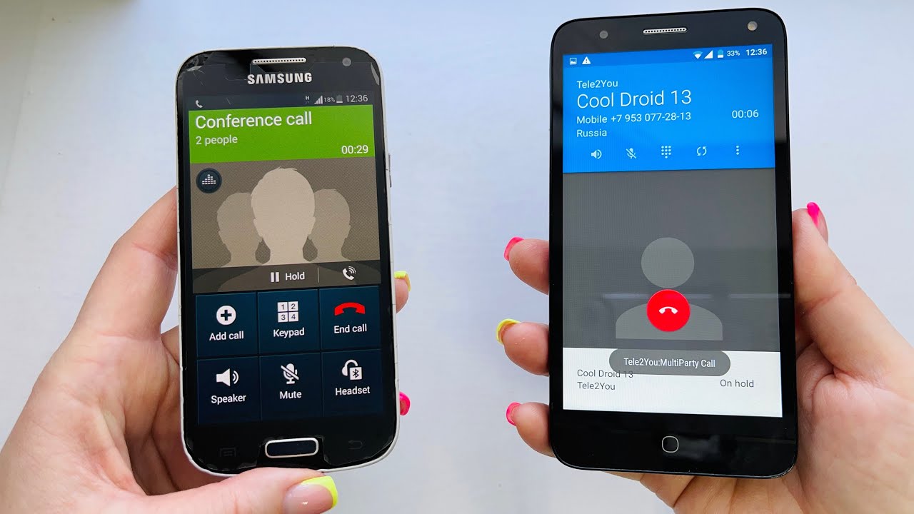 Samsung Galaxy S4 Mini vs Alcatel Pop 4 / Conference / Incoming & outgoing calls / Android 4 vs 6