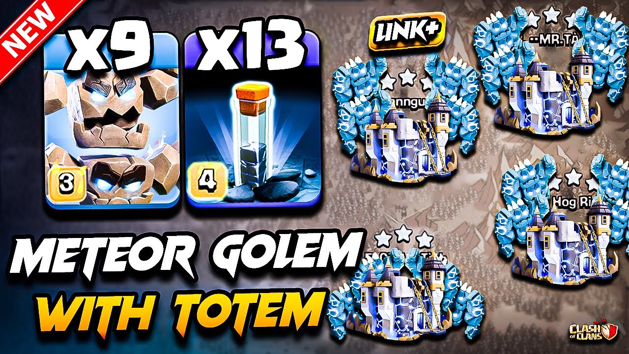 Best TH18 Attack Strategy With METEOR GOLEM Clash of Clans | TH18 Meteor Golem Attack With TOTEM COC