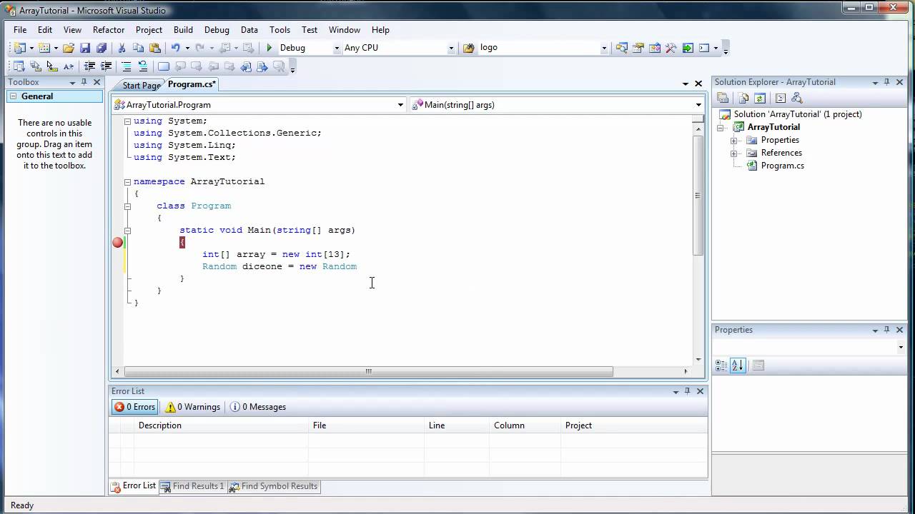 Basic Introduction to Arrays - C# Visual Studio 2008