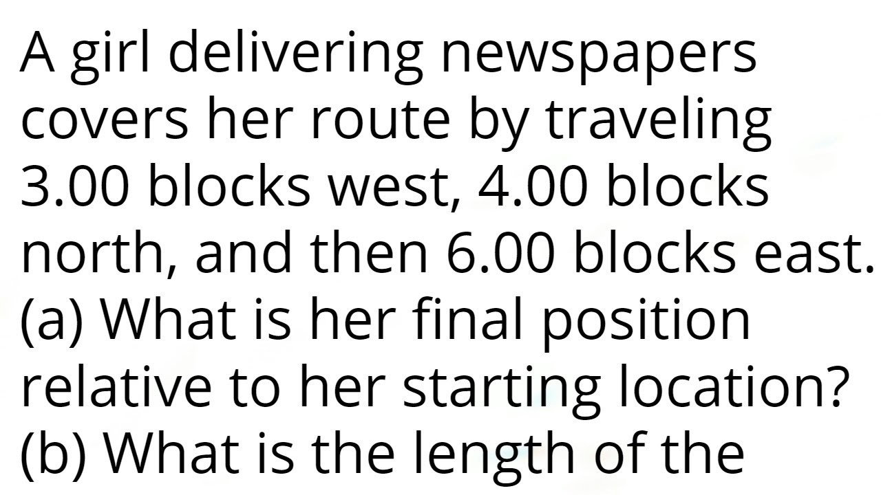 A girl delivering newspapers covers her route by traveling 3.00 blocks west, 4.00 blocks north, and