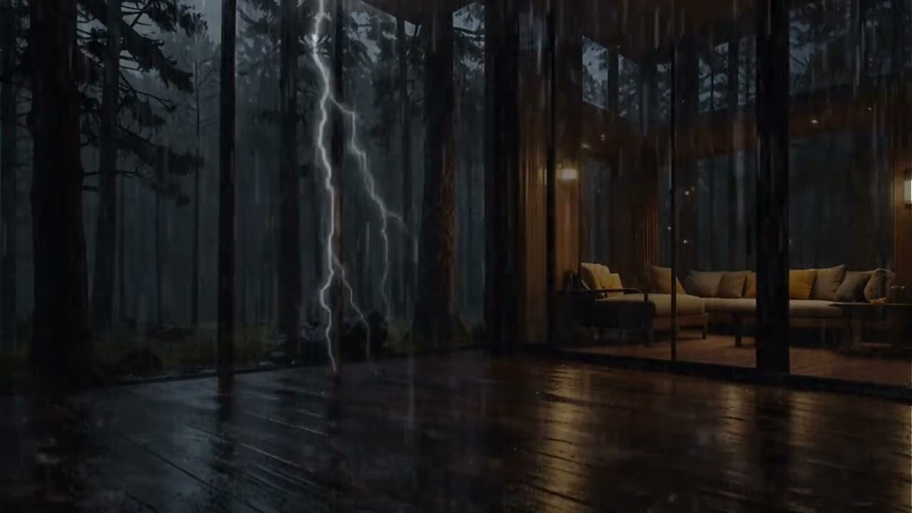 Night Rain on a Glass Wall Cabin | Deep Sleep Rain Sounds ASMR