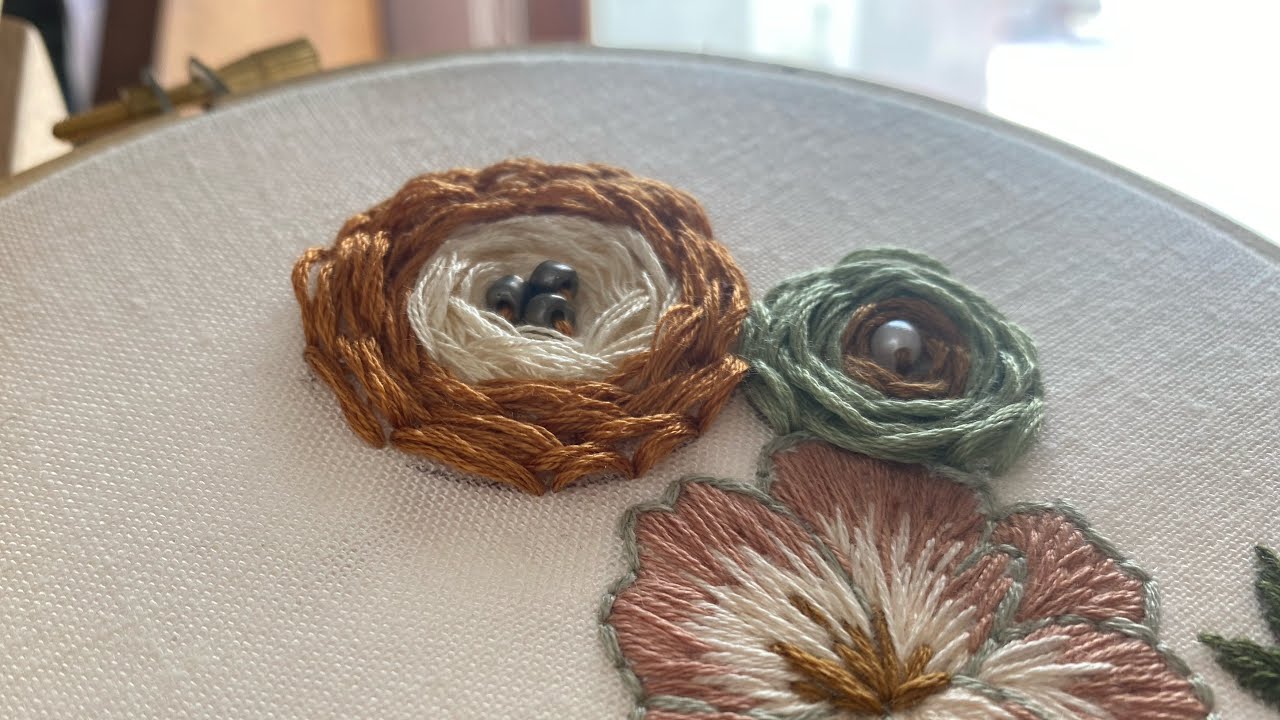 Stem rose stitch, Chunky flower embroidery tutorial, ASMR embroidery