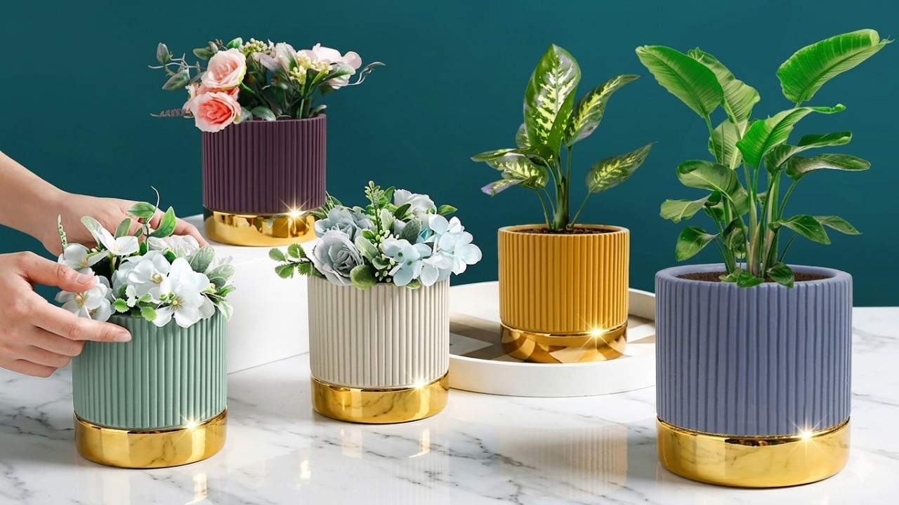 Easy cement pottery making || Cement flower vase - Cement planter Making