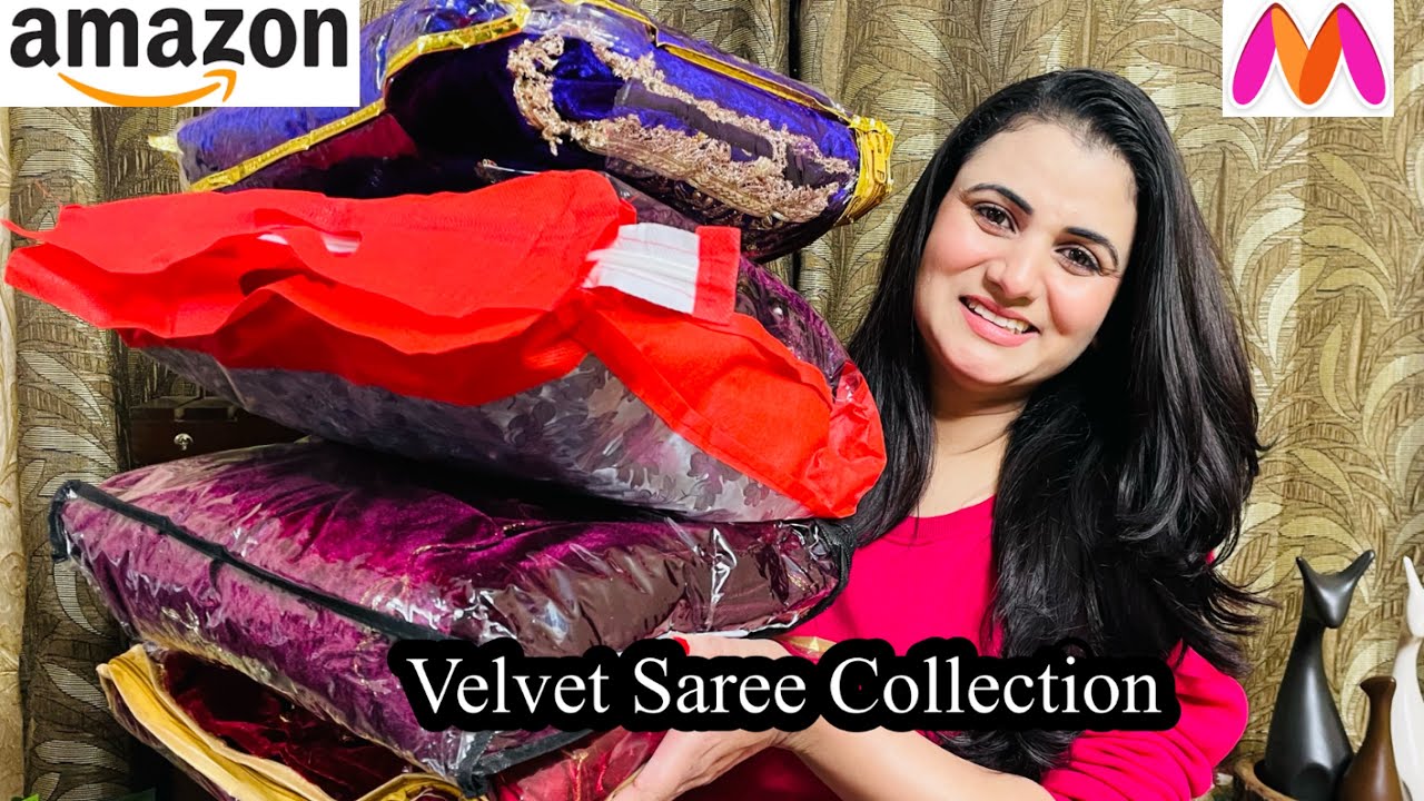 Wedding Special Amazon/Myntra Saree Haul, Zari Work, Embroidered Velvet Saree Collection, Shikha