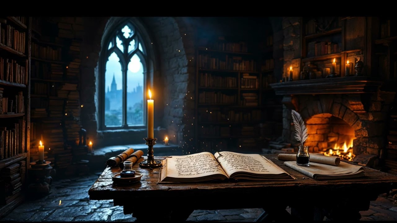 Midnight Scriptorium — Quill, Candlelight and Ancient Pages in Deep Medieval Silence
