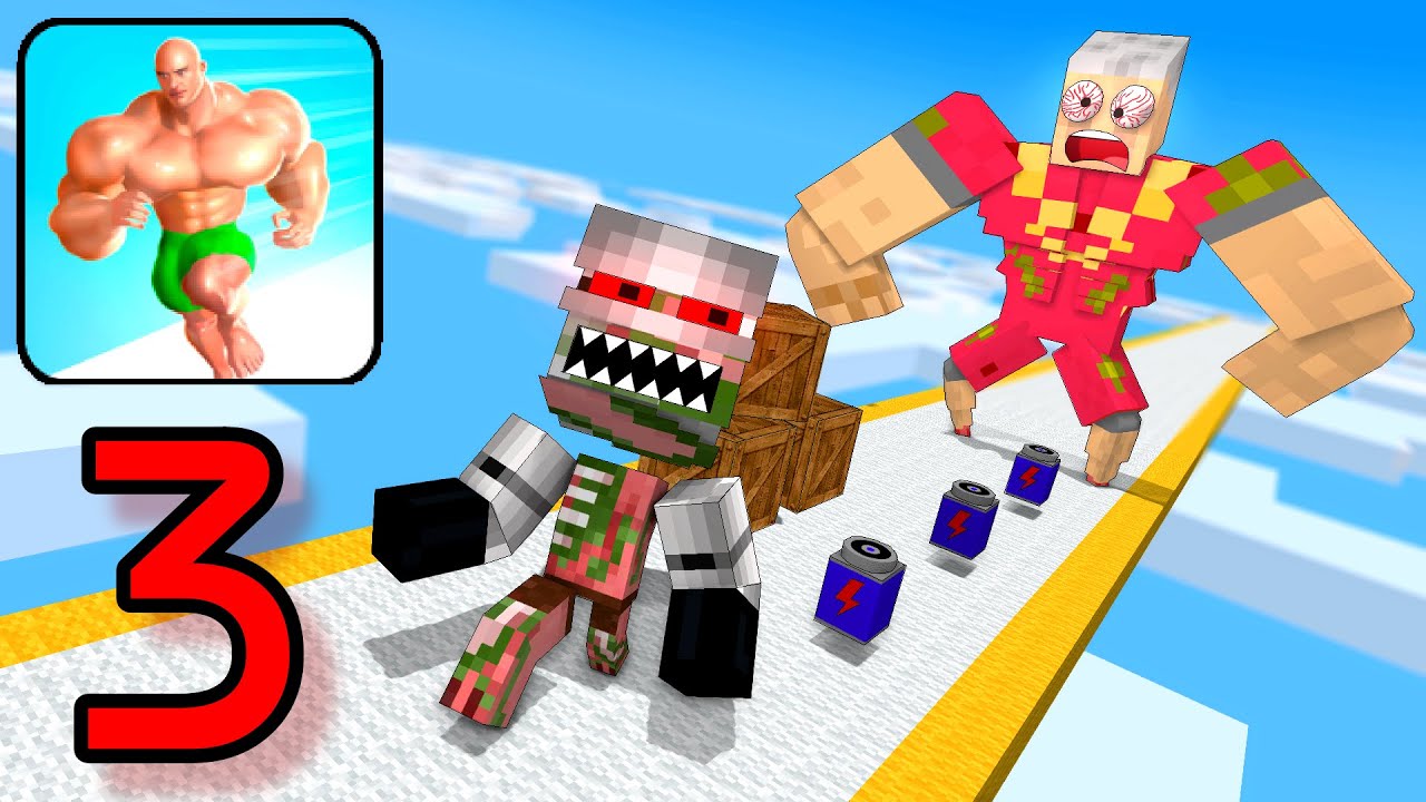 Minecraft Mobs : MUSCLE RUSH RUN CHALLENGE 3 - Minecraft Animation