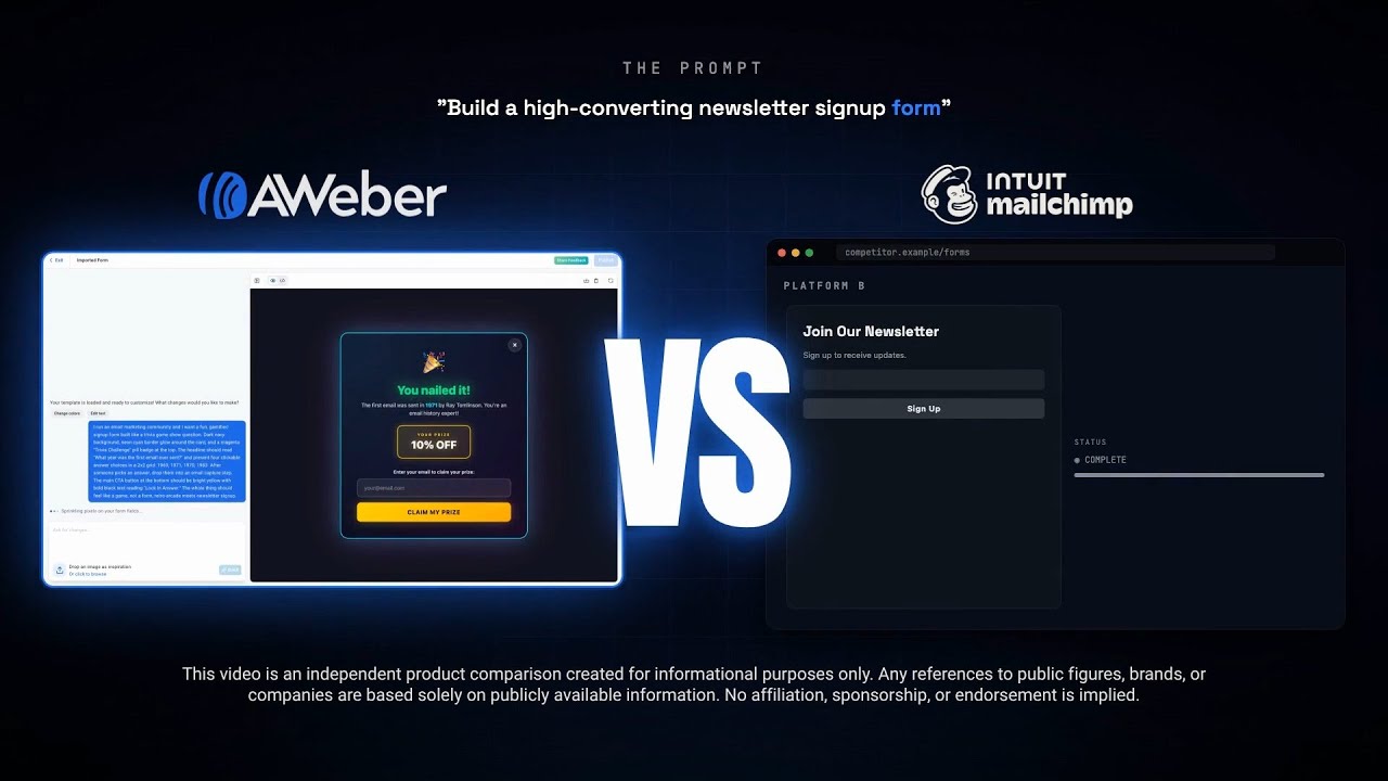 AI-конструктор форм подписки AWeber против Mailchimp: от идеи до реализации за 71 секунду