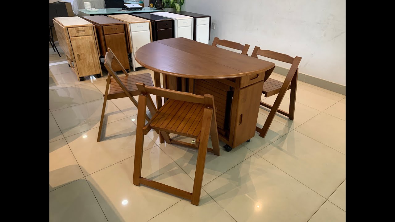 Bộ bàn ăn tròn thông minh xếp gọn 4 ghế cho nhà nhỏ - Liên hệ: 096 197 1675