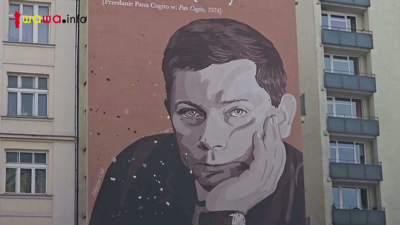 Mural &bdquo;Zbigniew Herbert 1924-1998&rdquo;, na Tamce 47 w Warszawie