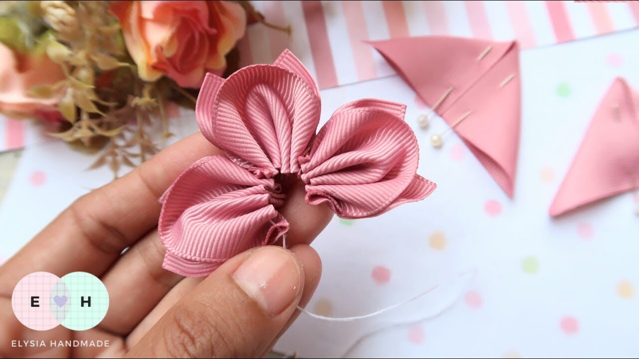 Amazing Kanzashi Flower - Hand Embroidery Works - Ribbon Tricks & Easy Making Tutorial #14