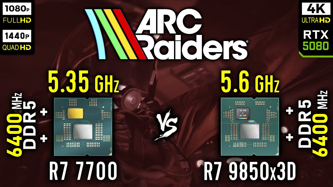 Ryzen 7 7700 vs Ryzen 7 9850x3D in ARC Raiders | RTX 5080 [ 1080p, 1440p, 4K ]