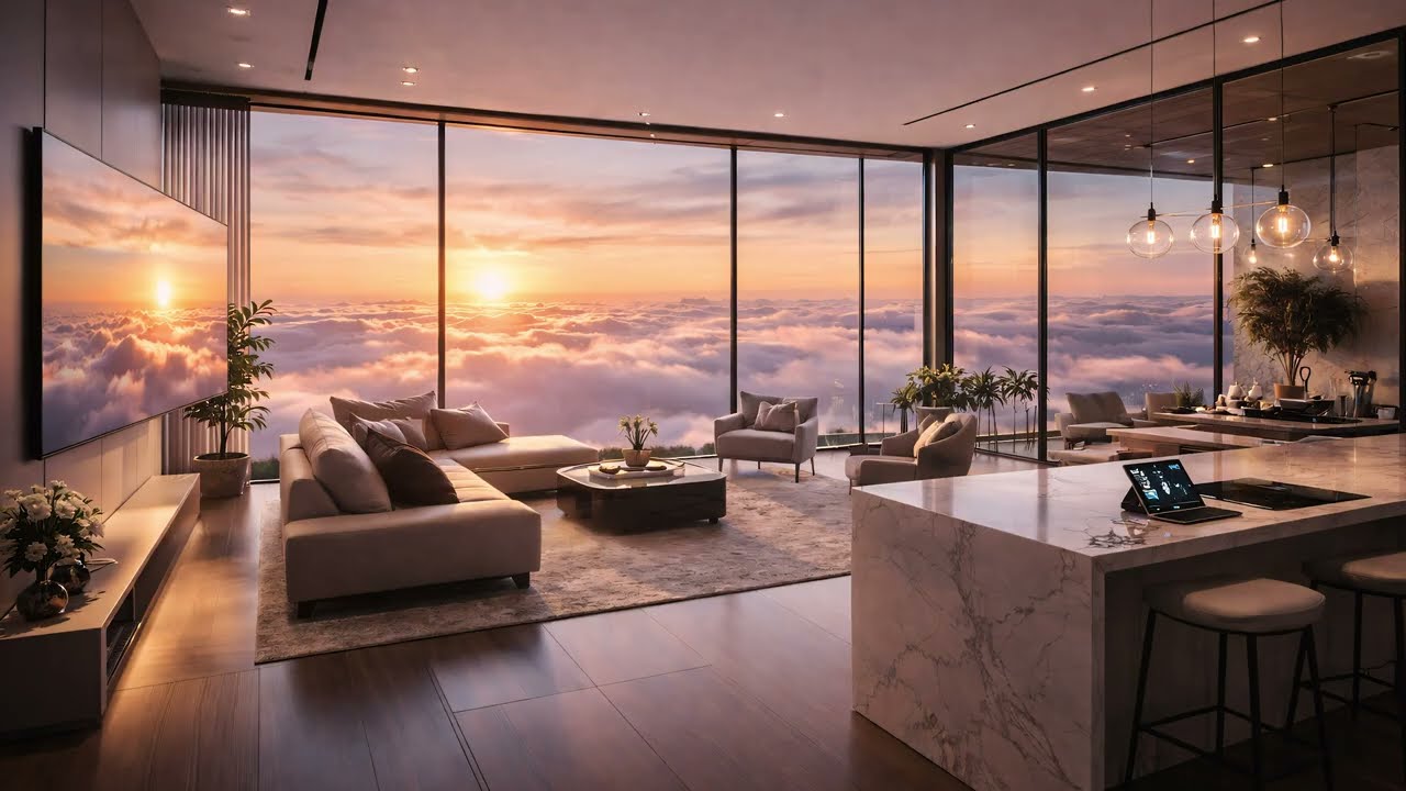 Luxury Apartment Ambience | 4K Relaxing View  🎬 ABOVE THE CLOUDS Background