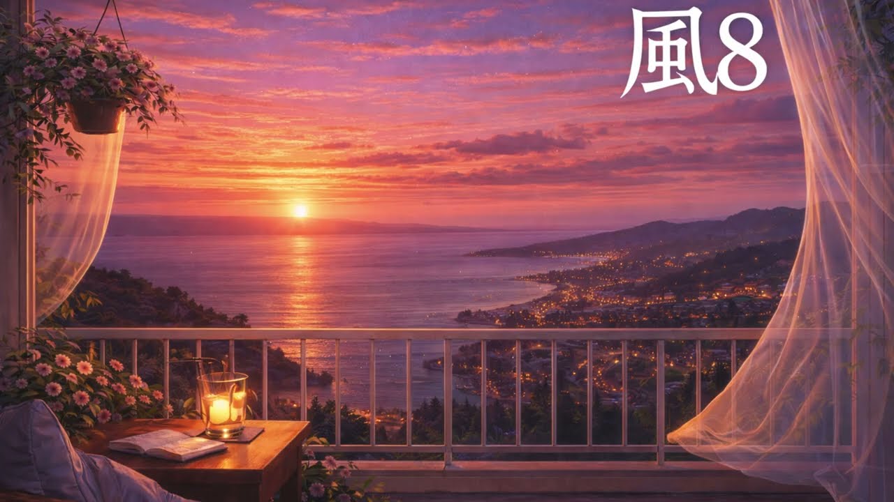 風8｜夕焼けの海と灯りはじめる街 – Relaxing Instrumental BGM for Study & Chill