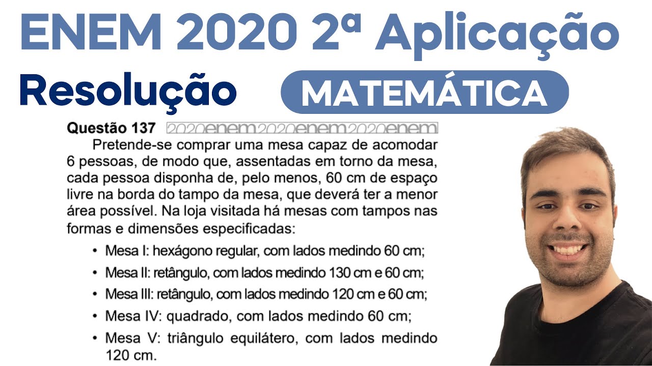 ENEM 2020 -2ª APL -Pretende-se comprar uma mesa capaz de acomodar 6 pessoas, de modo que, assentados