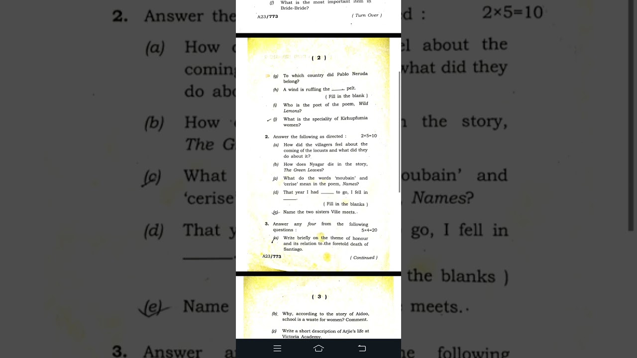English Honors 6th semester Postcolonial literature question paper 2023