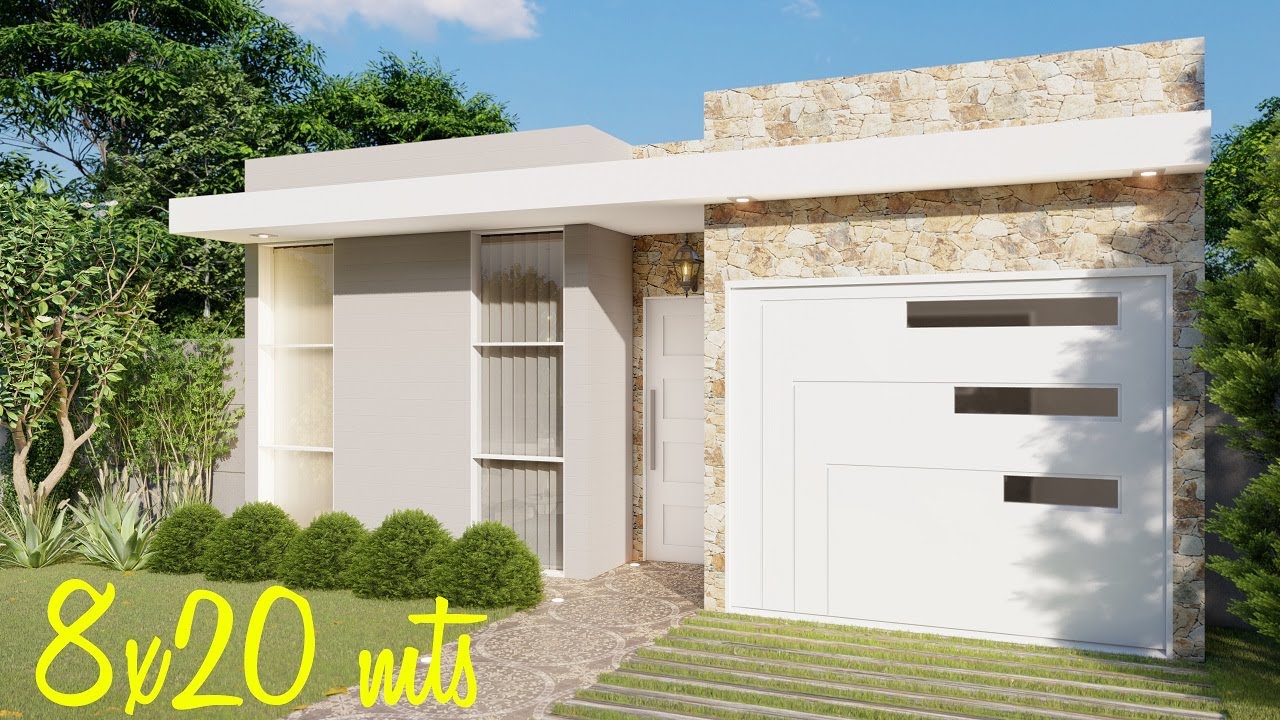 Plano de casa de 8x20m con 3 dormitorios y garaje