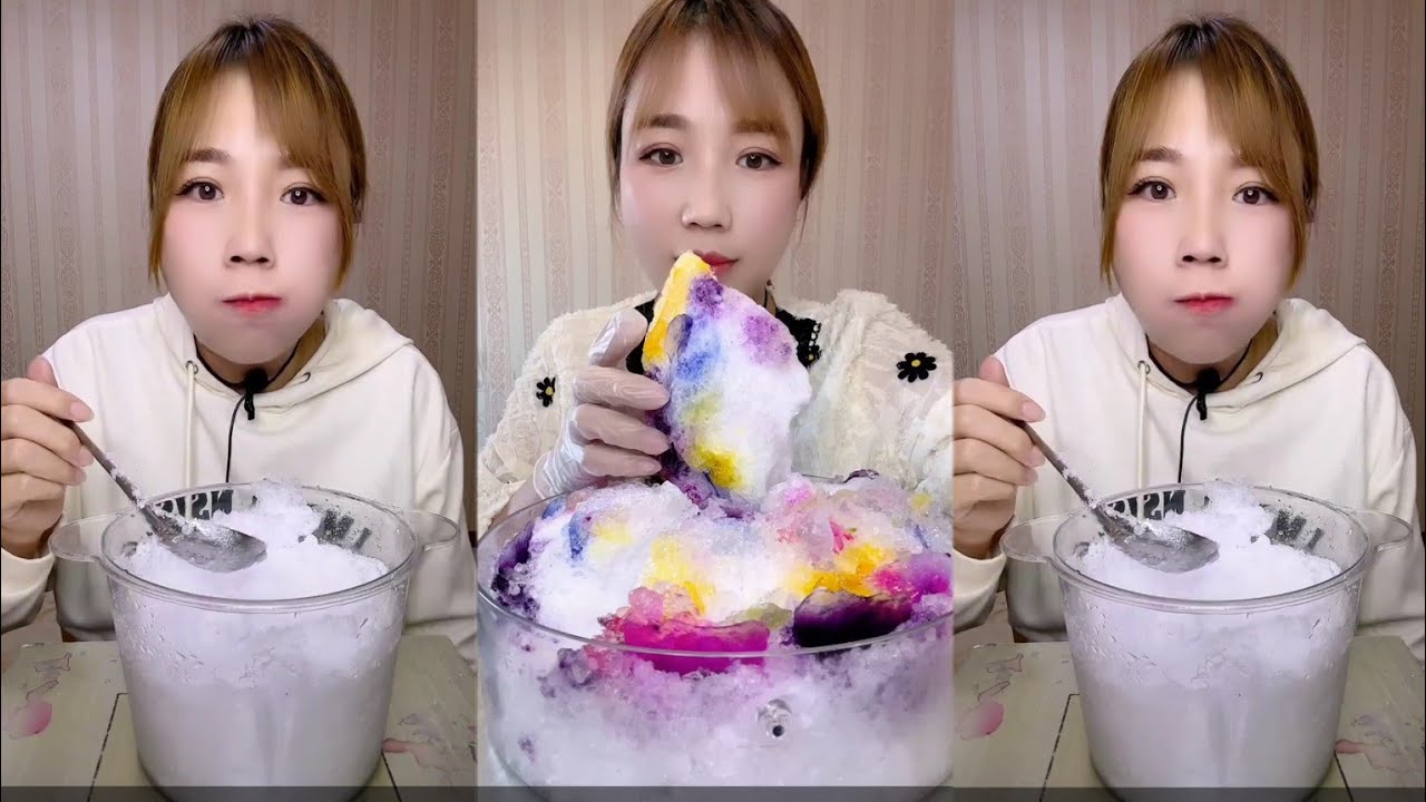 ASMR WHITE SHAVED ICE #freezes #whiteice #ice #iceeating #asmr #asmreating #kwai #crunchy