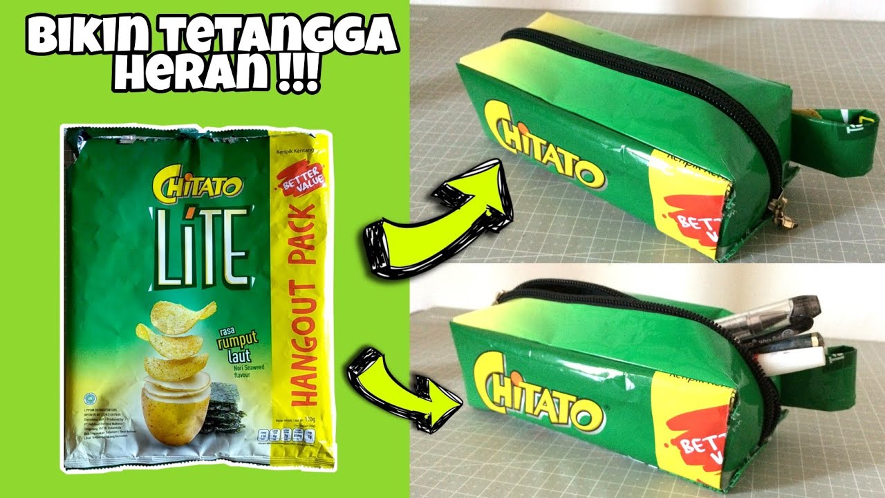 Daur ulang sampah plastik bungkus snack menjadi tempat pensil || Recycle from plastic snack