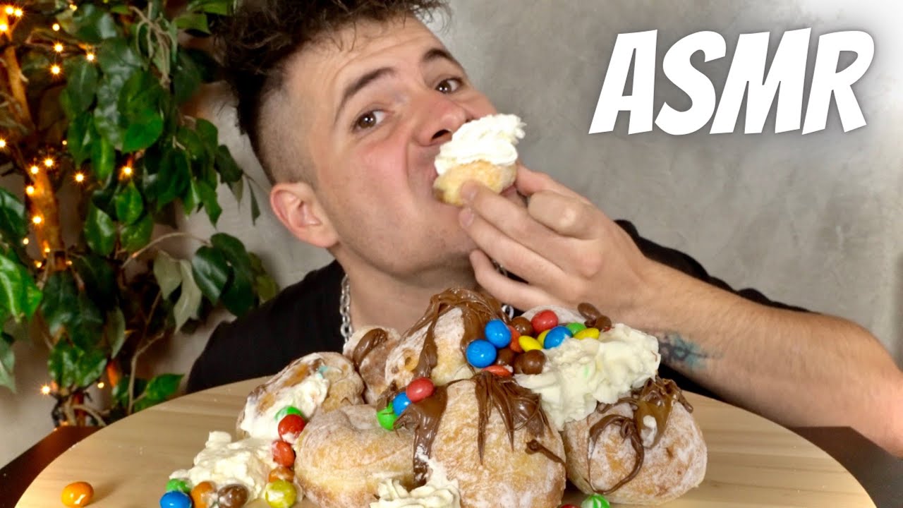 ASMR CHOCOLATE DONUTS LOADED W/ NUTELLA PRALINE & WHIPPED CREAM MUKBANG 먹방 | EATING SOUNDS