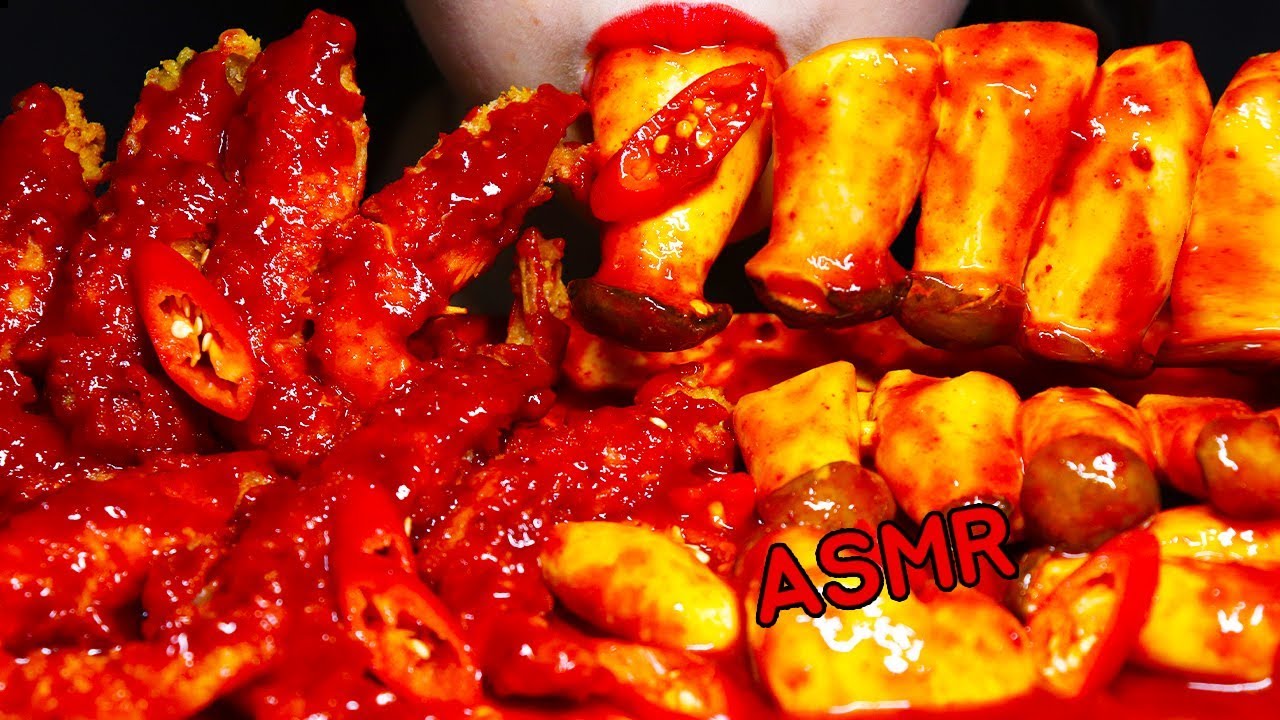 ASMR मसालेदार चिंराट, मशरूम , Udang goreng, jamur pedas Fried shrimps, spicy mushrooms 매운 새우튀김