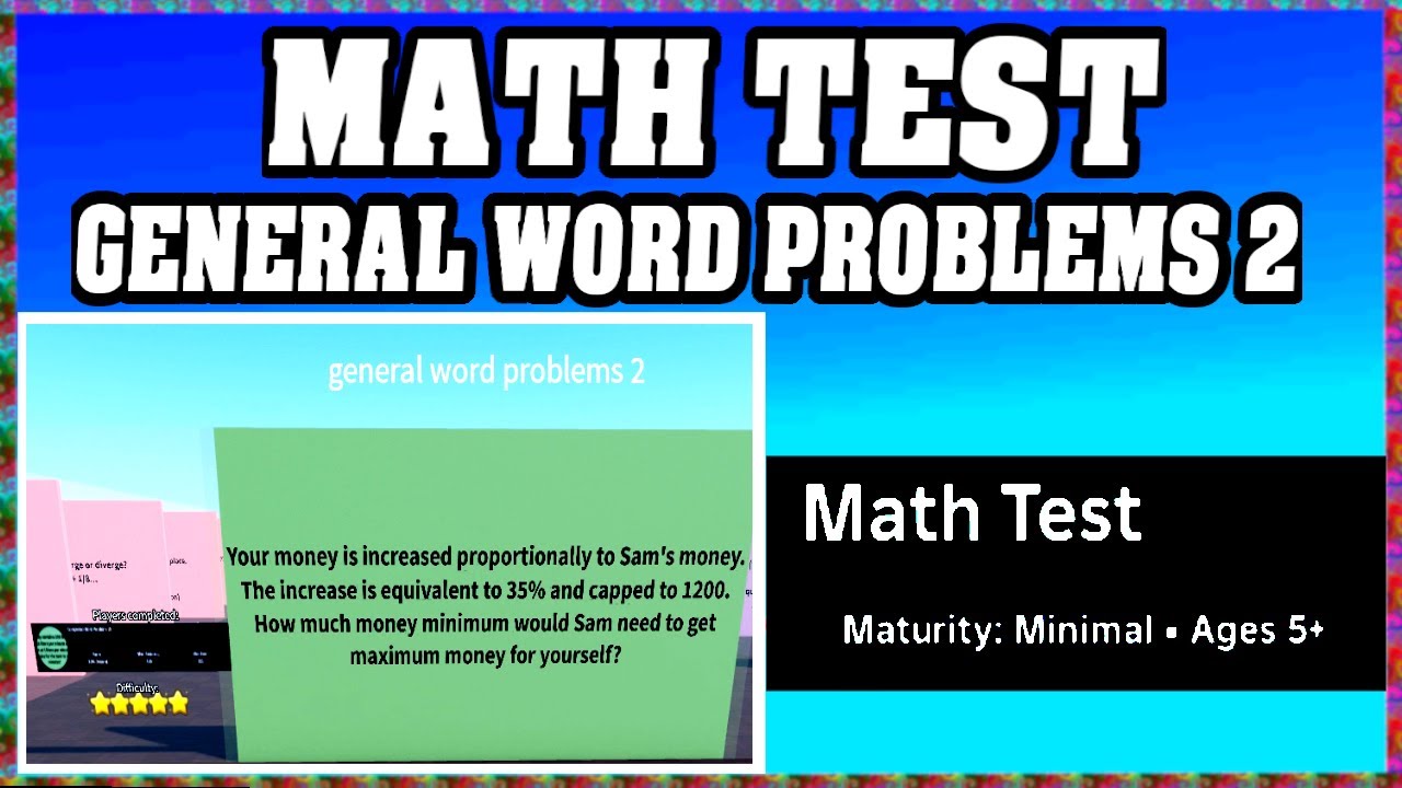 GENERAL WORD PROBLEMS 2 - MATH TEST ROBLOX [Walkthrough] [English] [Full Guide] [All Answers]