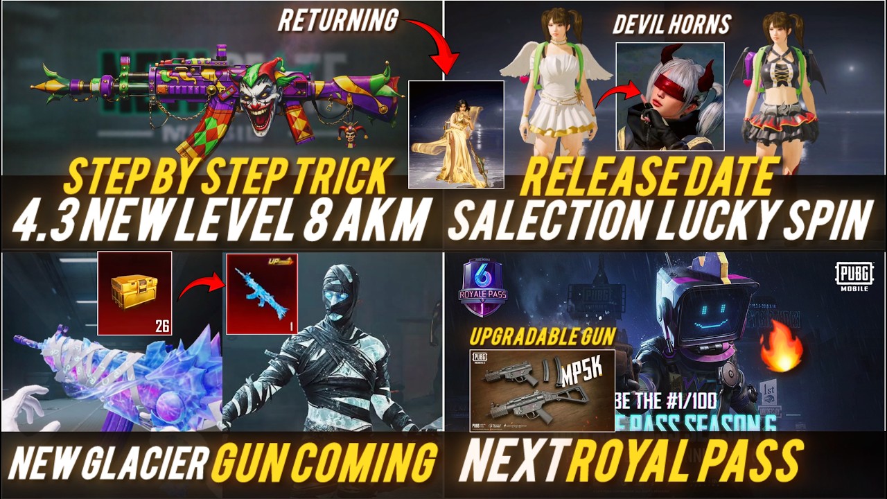 🔴4.3 NEW AKM TRICK UNLOCK🔥😱NEW GLACIER MG3 COMING ? 🔥NEW RP & LUCKY SPIN DATE ✅ MUMMY M4 COMING 🔥