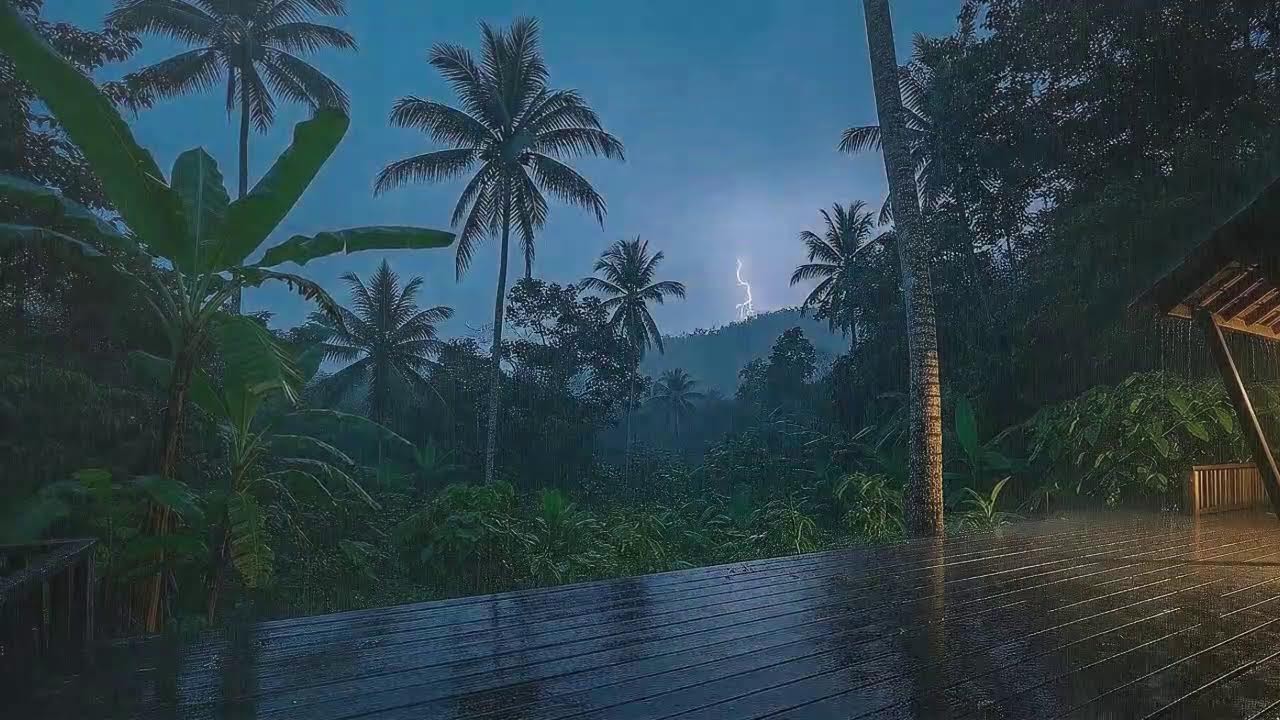 Quick Sleep with Light Rain and Soft Storm at Forest Cabin Terrace 🌧️
