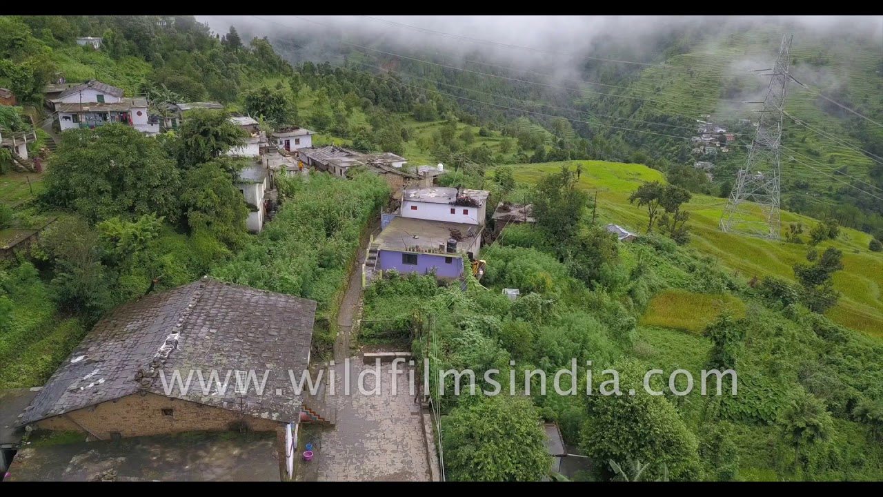 Bird's eye view of Regru village in Champawat, beyond Abbott Mount in Kumaon