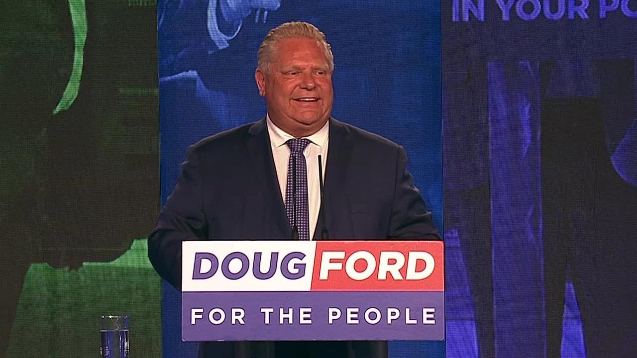 Premier-elect Doug Ford addresses supporters after majority PC victory