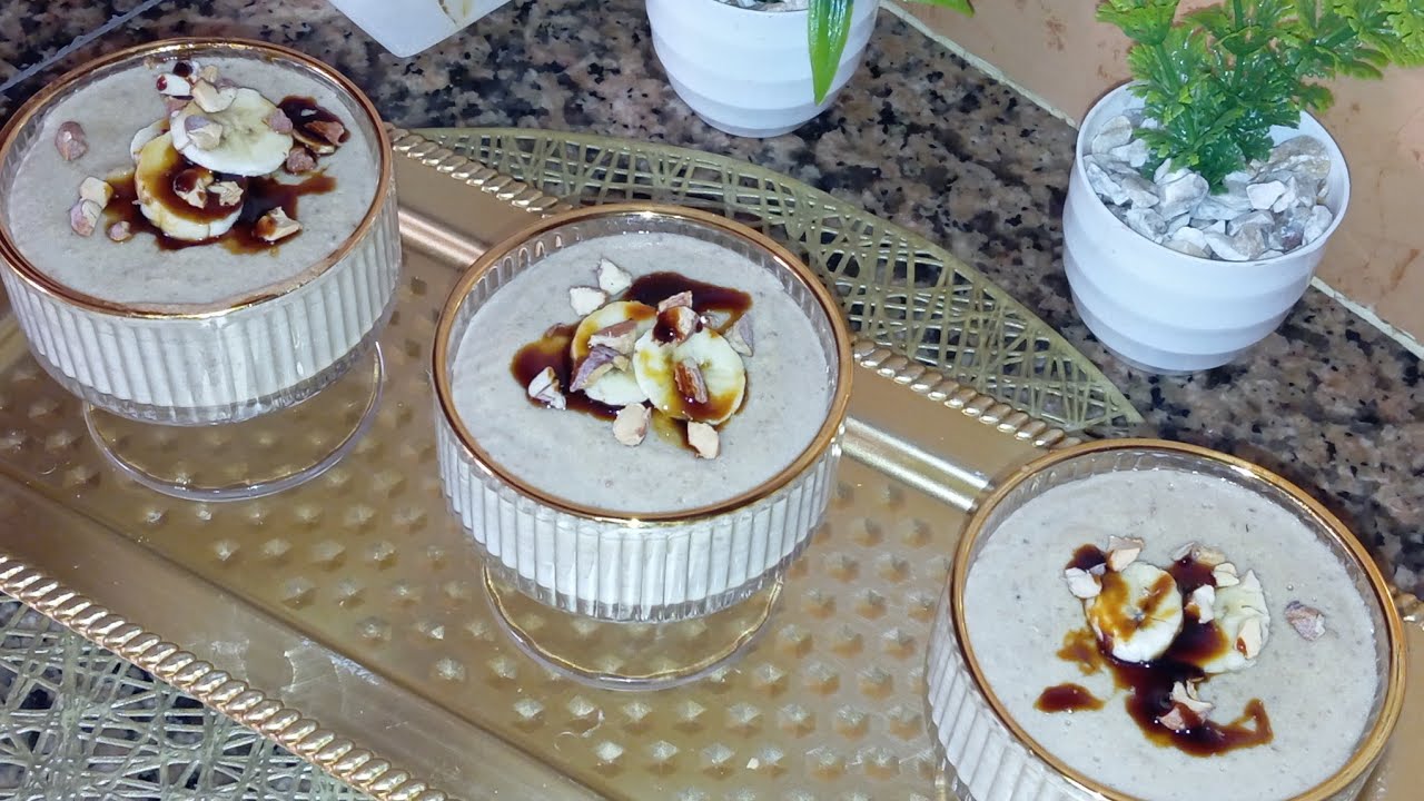 عندك نصف لتر حليب اجي وجدي ألذ تحلية بالموز 🍌 والمكسرات مذاق روعة 😋