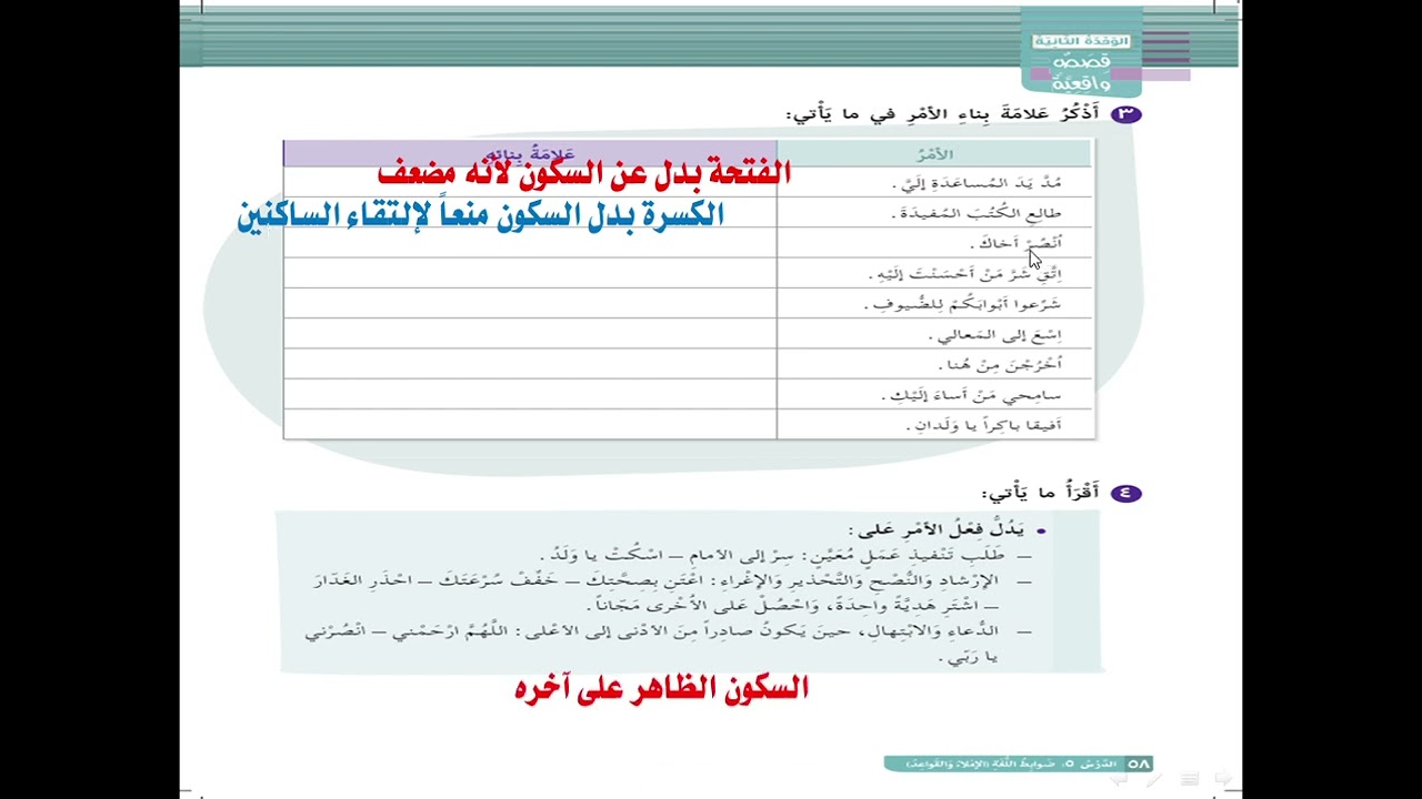 پۆلی ٨ تەمرینەکانی (بناء فعل الأمر) لاپەڕە ٥٧- ٥٨