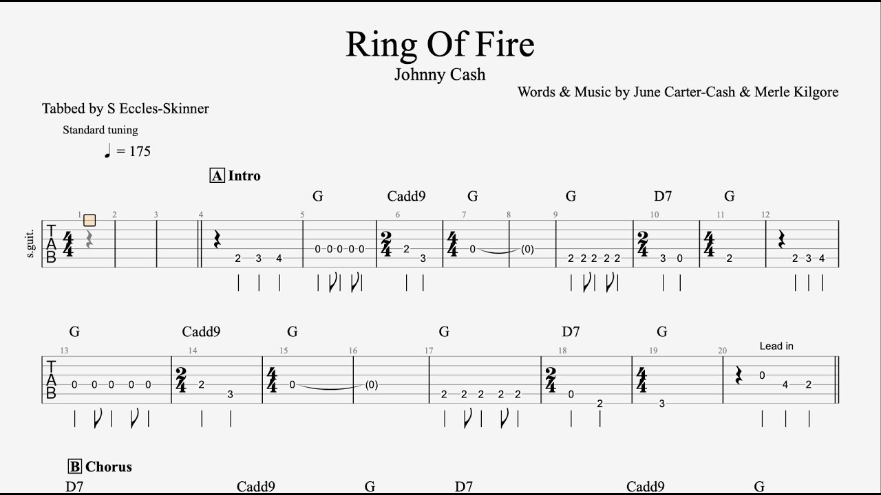 Ring Of Fire - Johnny Cash - Easy Guitar Tab - Playthrough & Backing Track