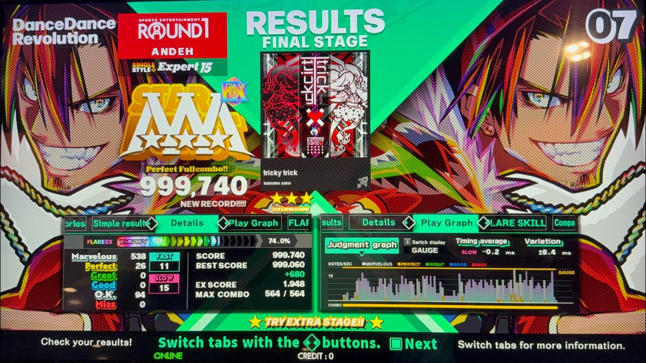 [DDR WORLD] tricky trick (ESP-15) 999,740 PFC